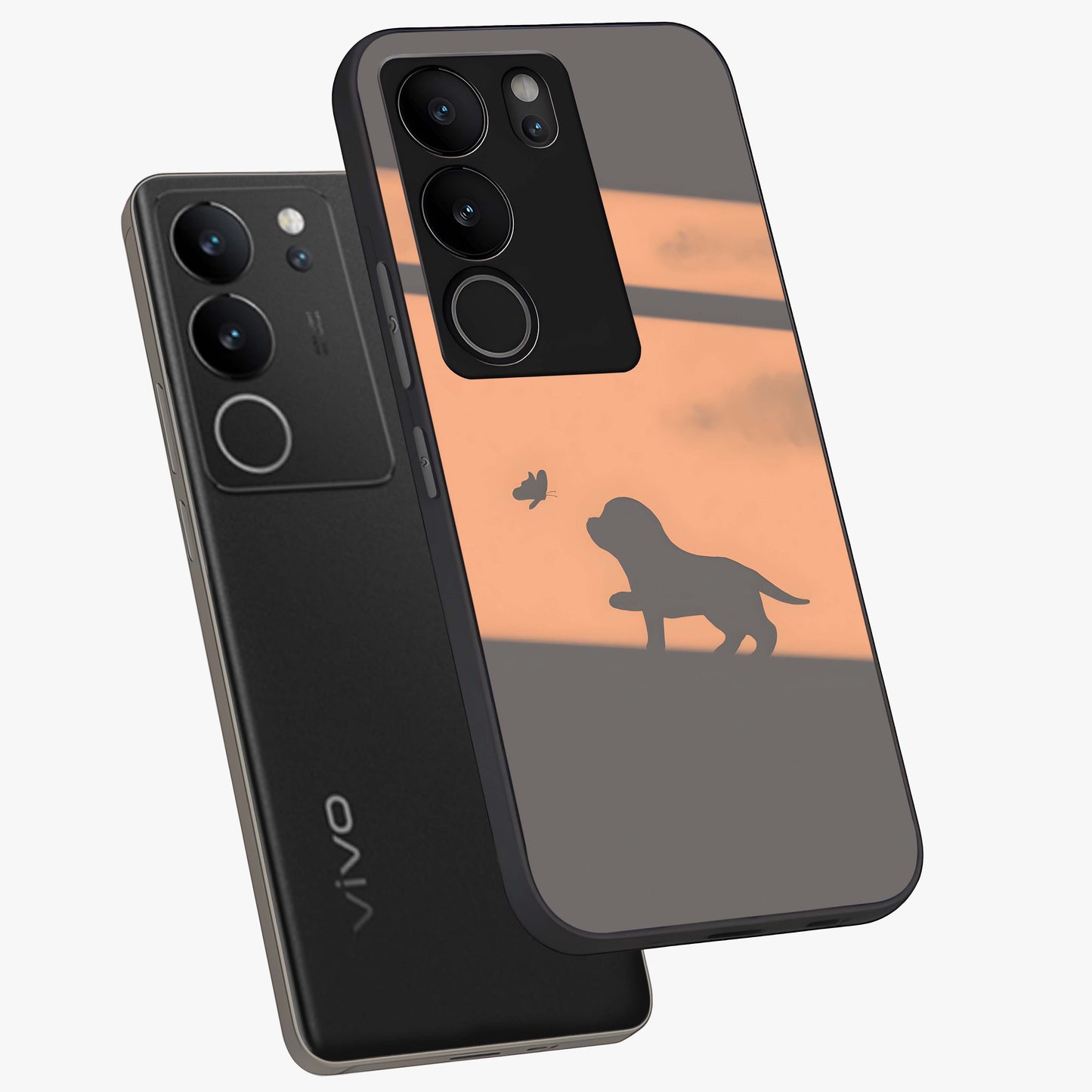 Puppy Shadow Art Glass Case displayed in angled mockup highlighting playful dog illustration with artistic shadow aesthetic.