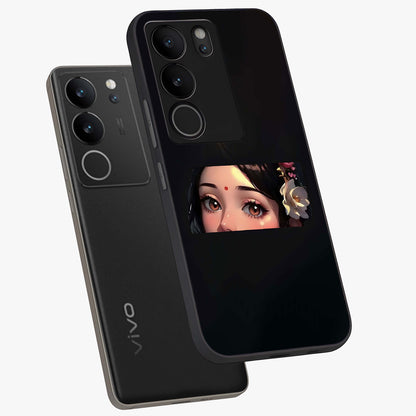 Radha Divine Embrace Glass Case displayed in angled mockup highlighting graceful spiritual illustration with divine aesthetic.