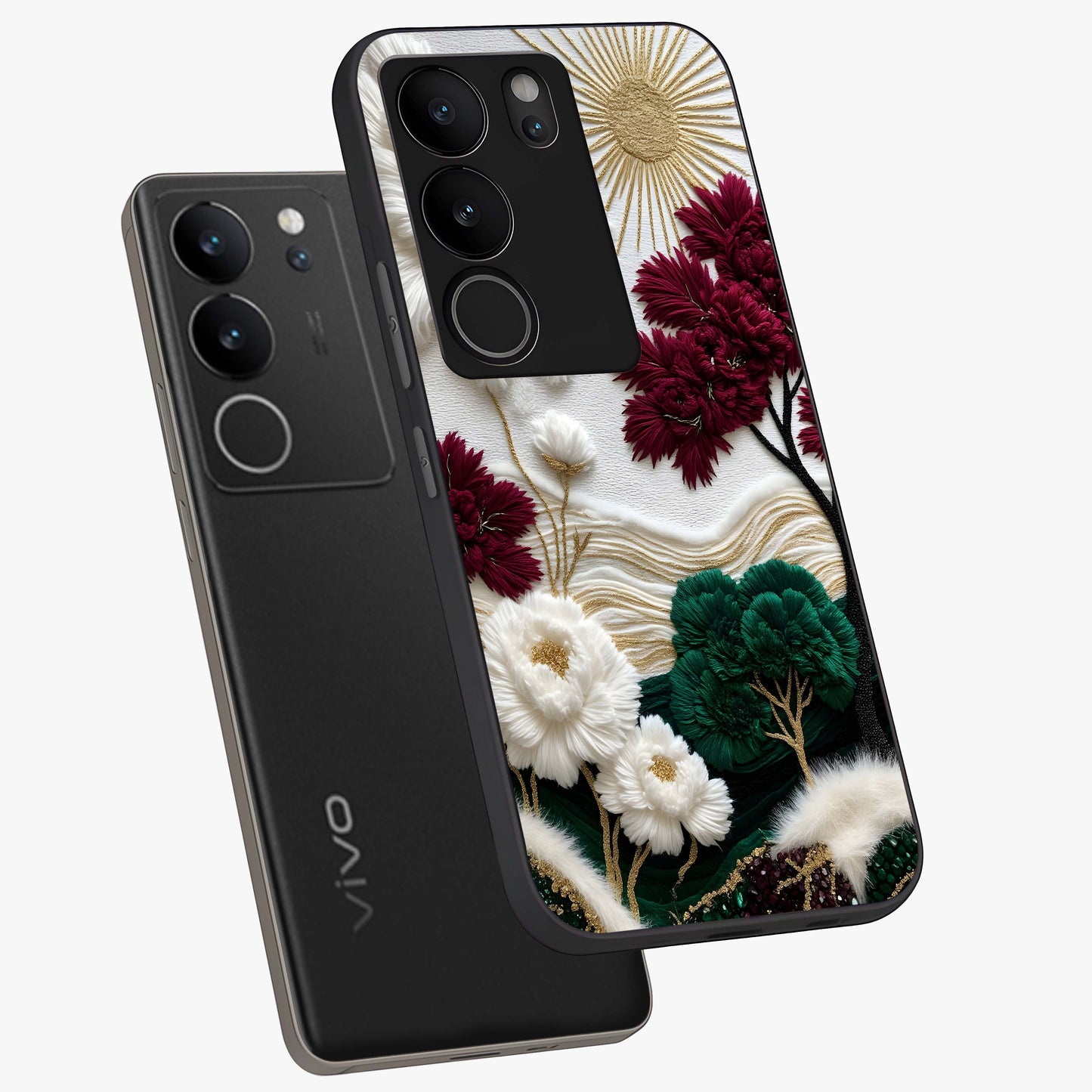 Radiant Bloom Elegance Glass Case displayed in angled mockup highlighting graceful floral design with radiant aesthetic style.