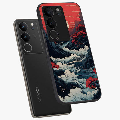 Red Sunset Scenery Glass Case displayed in angled mockup highlighting glowing sunset sky design with scenic aesthetic.