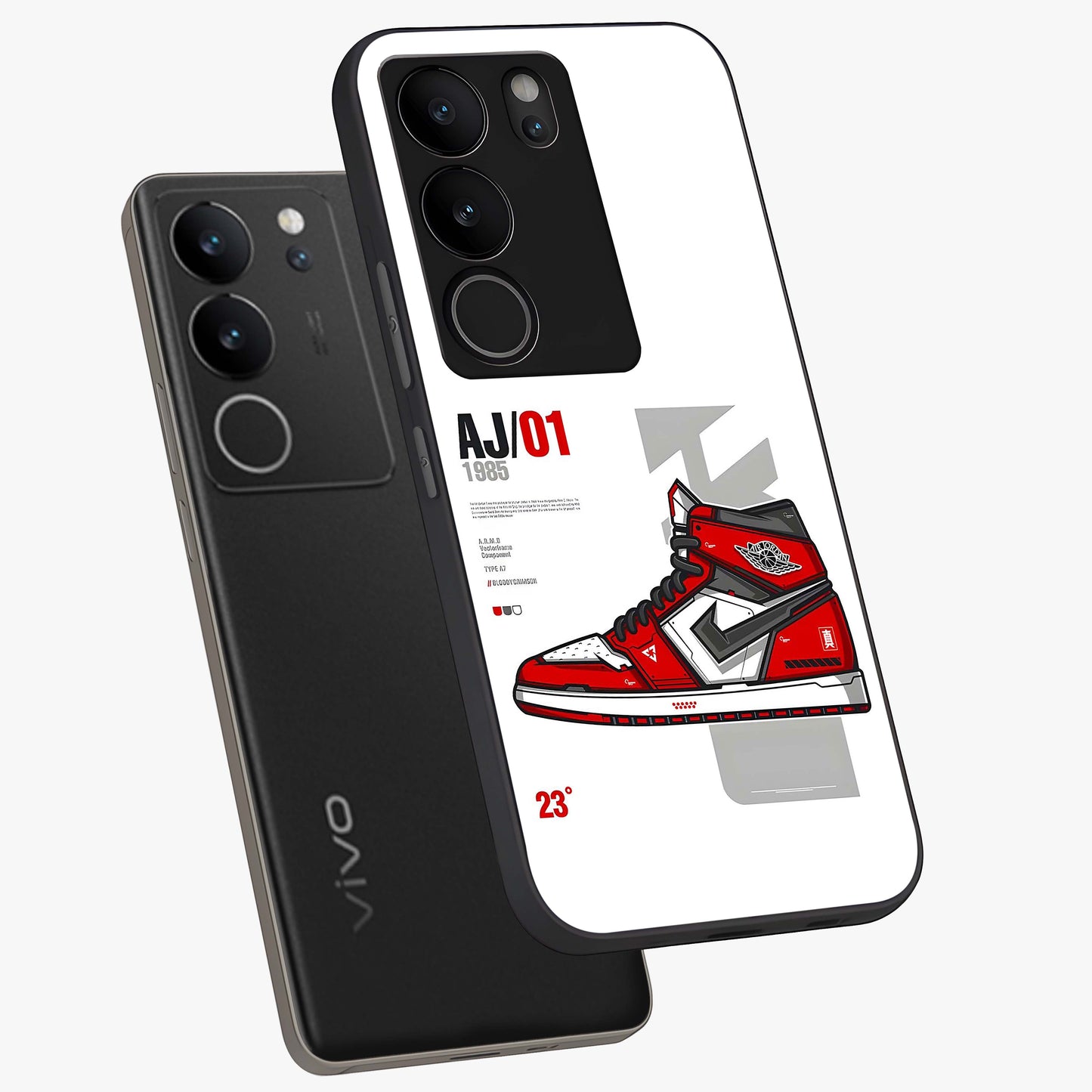 Retro Sneaker Blueprint Glass Case displayed in angled mockup highlighting detailed shoe design with sporty retro aesthetic.