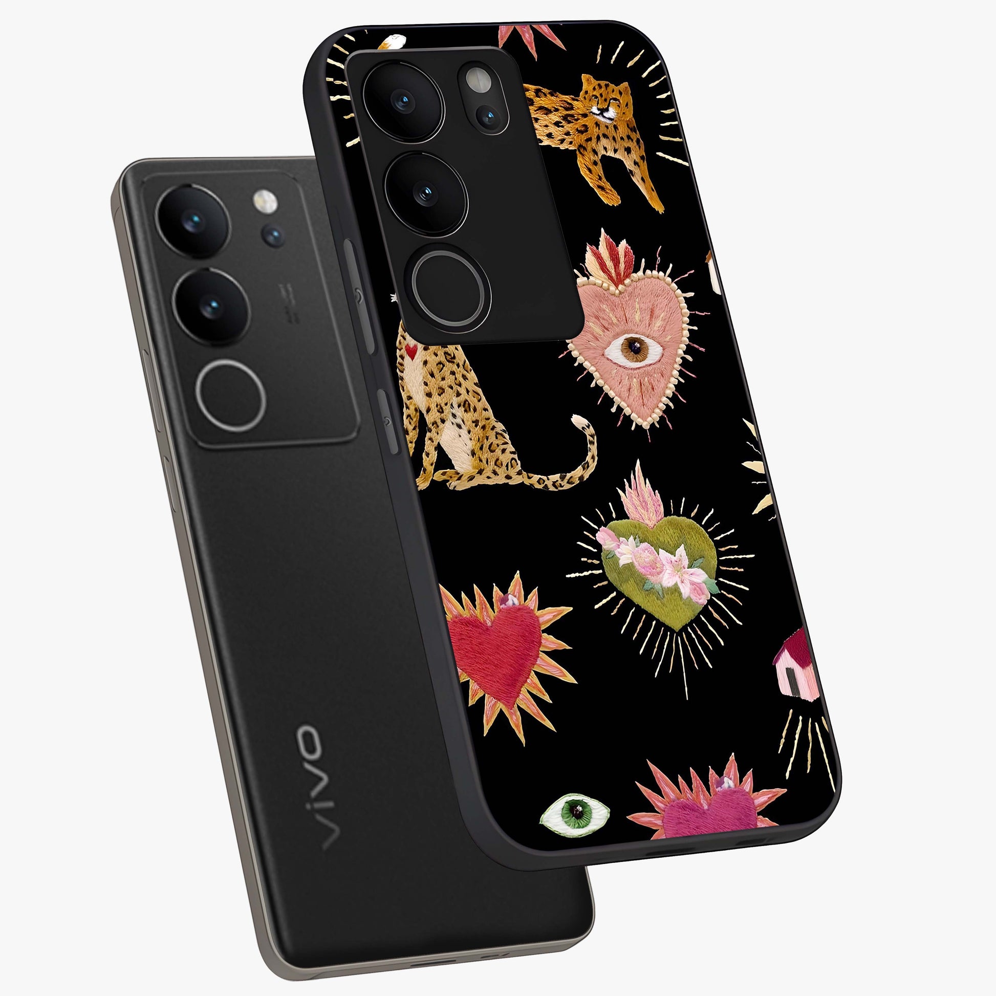 Sacred Jungle Heart Glass Case displayed in angled mockup highlighting lush tropical design with natural aesthetic style.