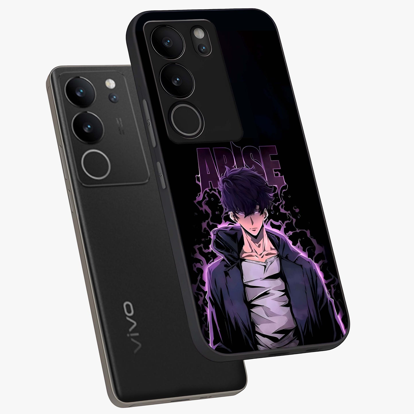 Shadow Monarch Awakening Glass Case displayed in angled mockup highlighting dramatic shadow warrior design with fantasy aesthetic.