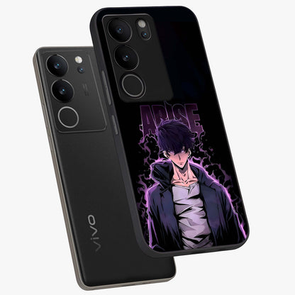 Shadow Monarch Awakening Glass Case displayed in angled mockup highlighting dramatic shadow warrior design with fantasy aesthetic.