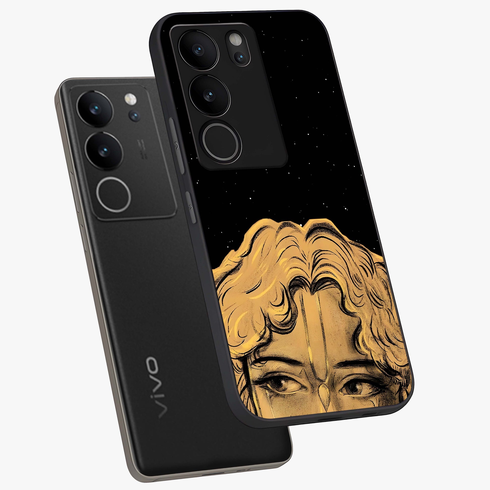 Shri Krishna Art Glass Case displayed in angled mockup highlighting spiritual Krishna illustration with divine aesthetic.