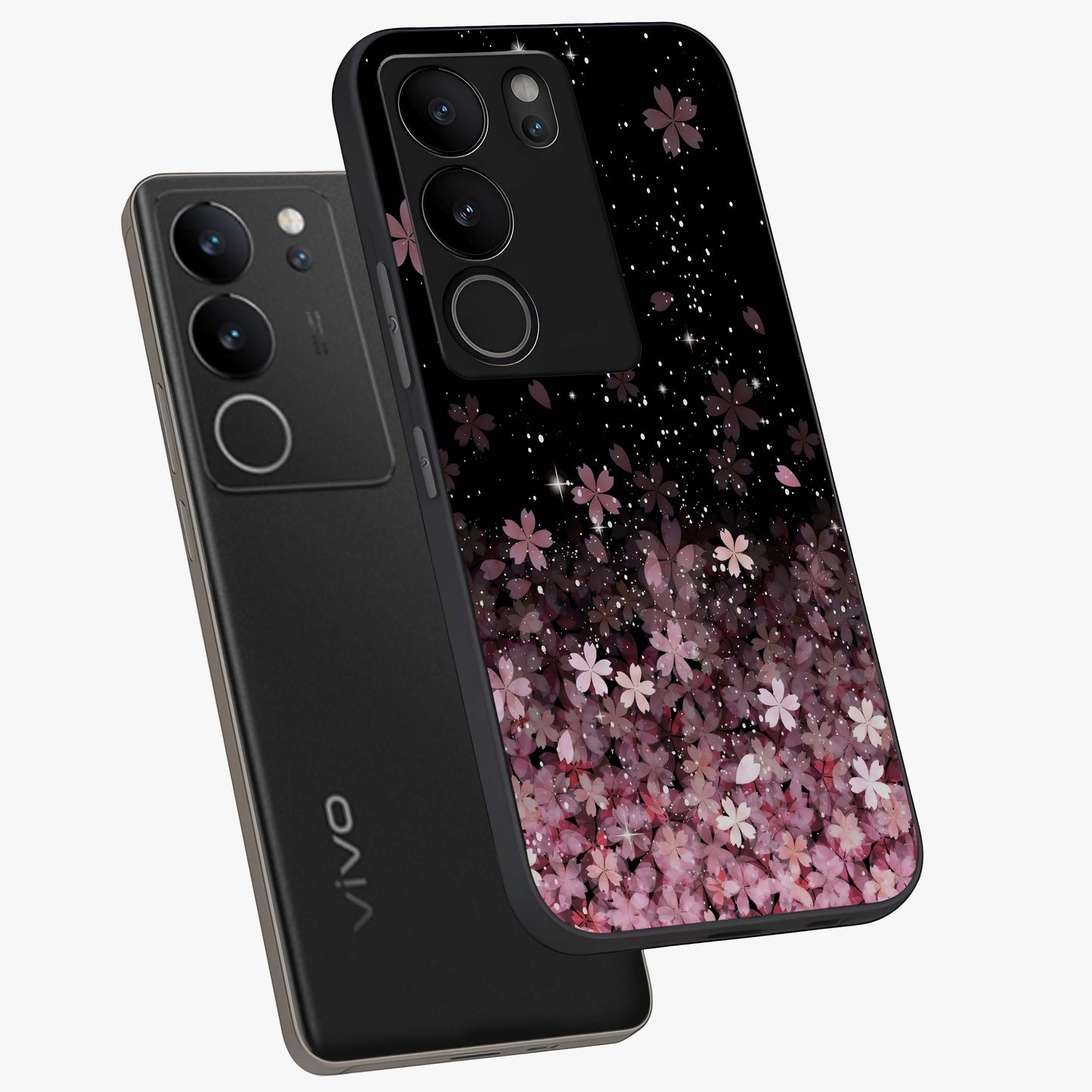 Small Starry Flowers Glass Case displayed in angled mockup highlighting tiny flower pattern with celestial aesthetic style.