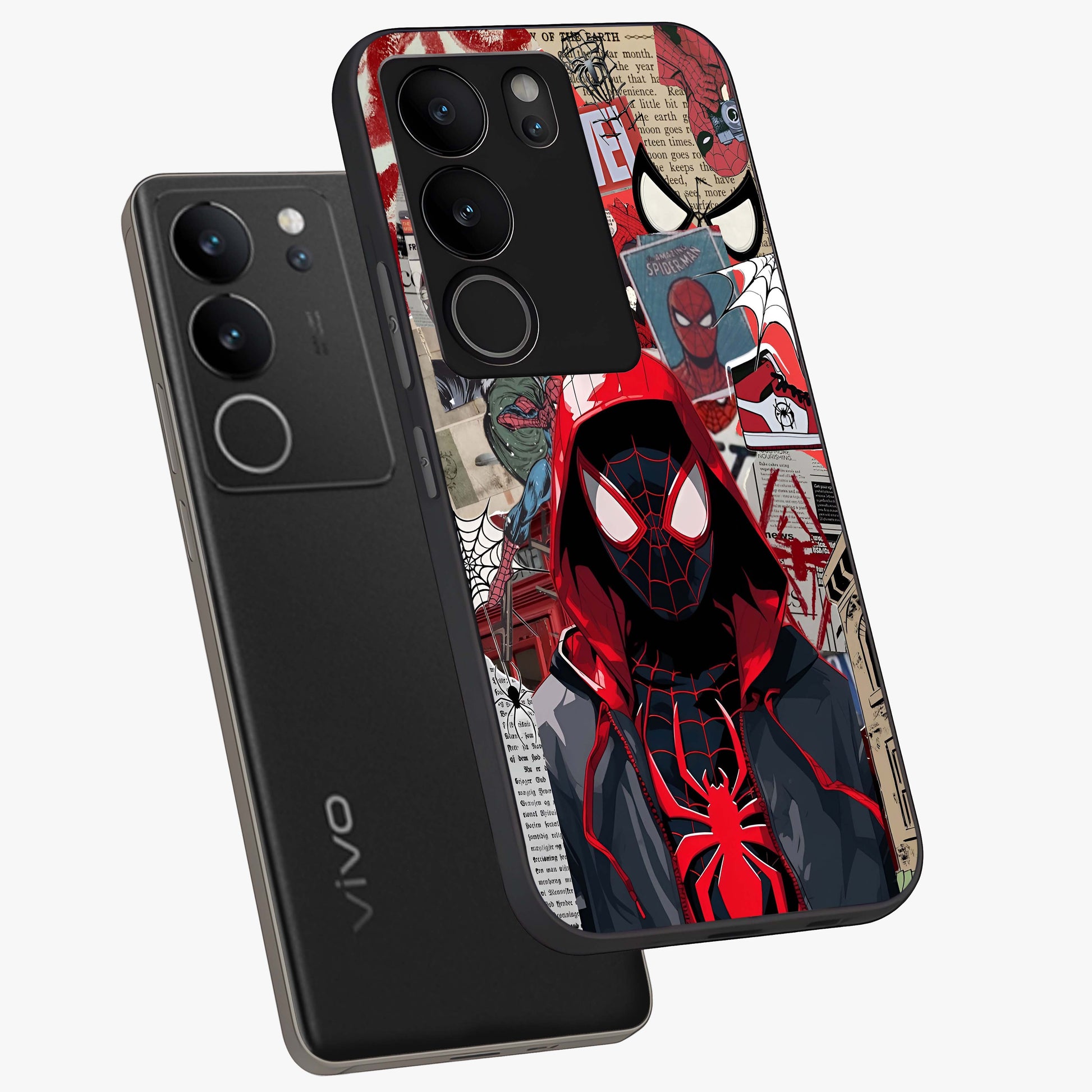 Spider Collage Street Glass Case displayed in angled mockup highlighting dynamic street style collage design with comic aesthetic.