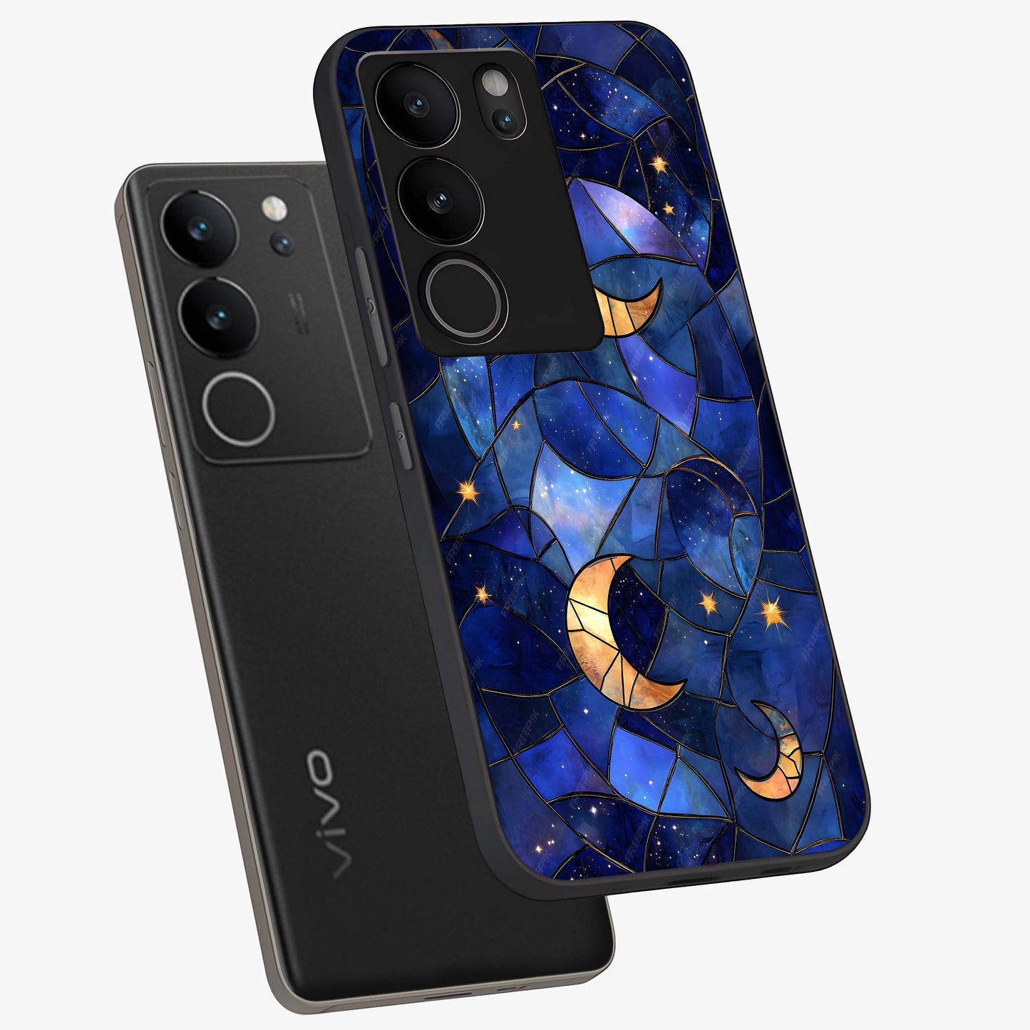 Starlit Sky Tapestry Glass Case displayed in angled mockup highlighting celestial night pattern with artistic aesthetic style.
