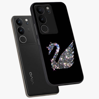 Starlit Swan Grace Glass Case displayed in angled mockup highlighting elegant swan illustration with dreamy celestial aesthetic.