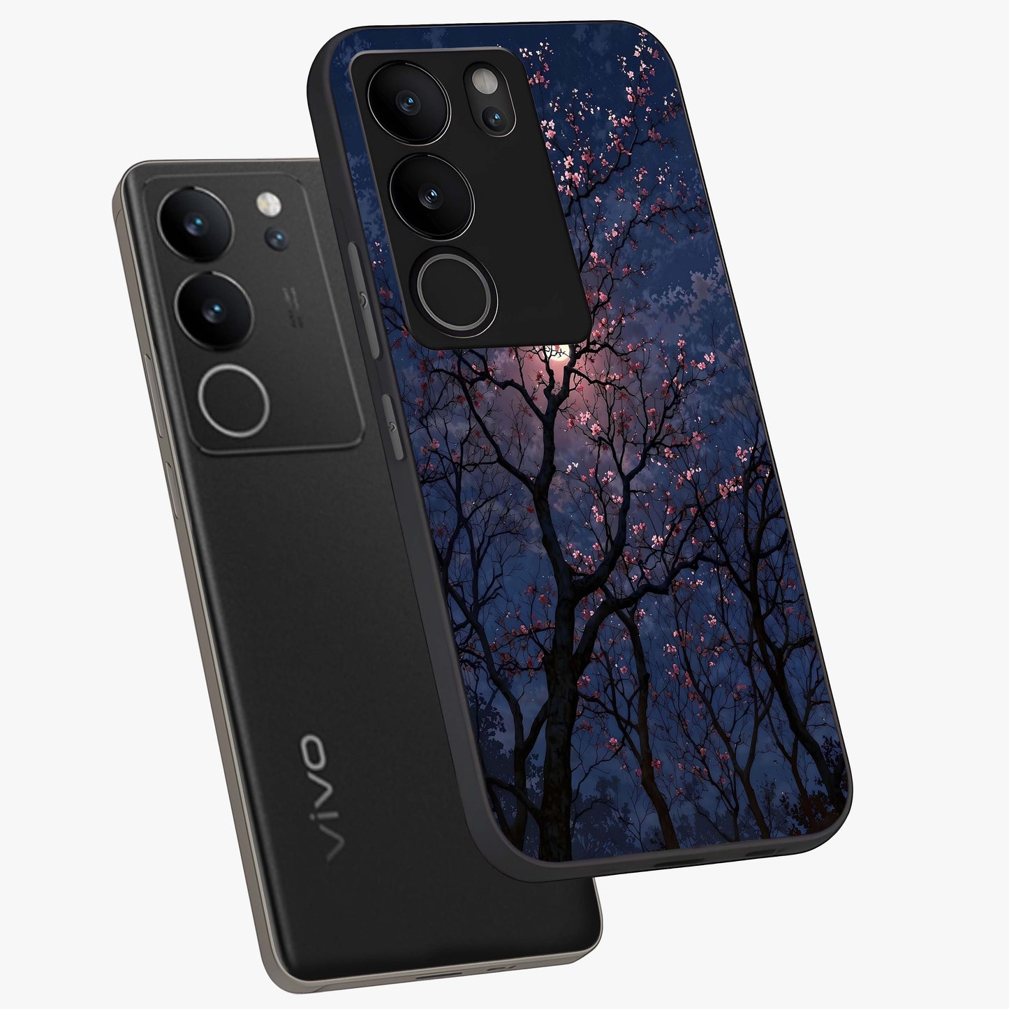 Twilight Sakura Serenade Glass Case displayed in angled mockup highlighting delicate sakura flower design with dreamy aesthetic.