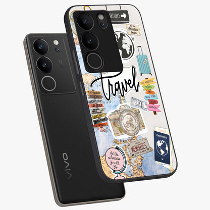 Wanderlust Journal Glass Case displayed in angled mockup highlighting adventure themed design with aesthetic travel vibe.