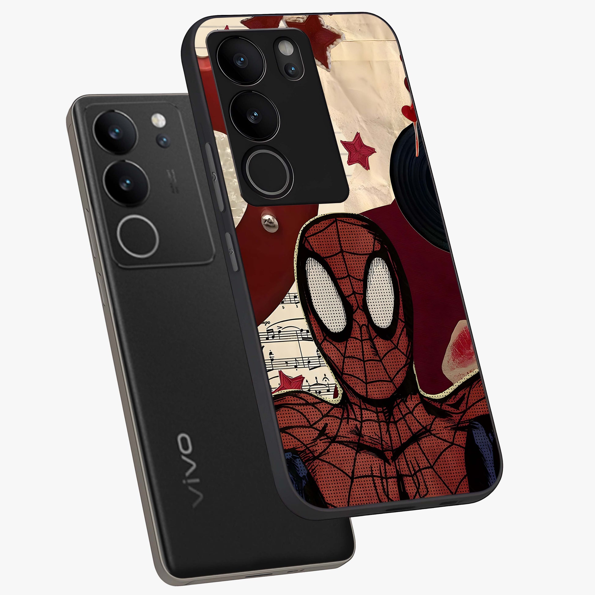 Web Warrior Vibes Glass Case displayed in angled mockup highlighting dynamic web design with comic style aesthetic.