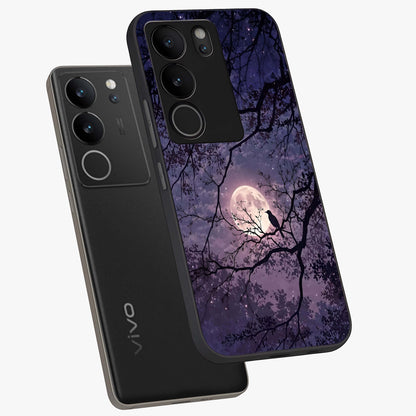 Whispering Moon Silence Glass Case displayed in angled mockup highlighting calm lunar design with dreamy night aesthetic.