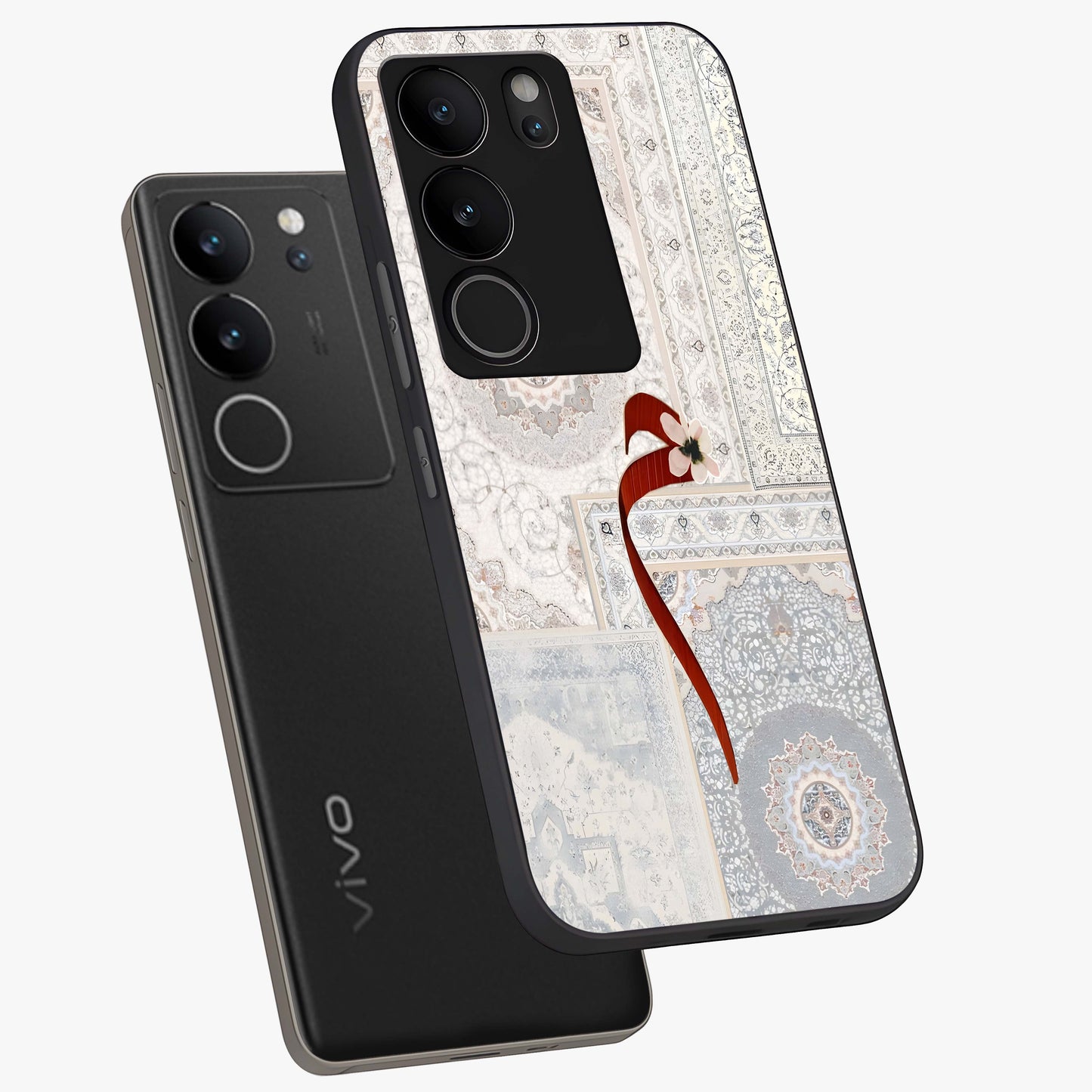 White Aesthetic Bow Glass Case displayed in angled mockup highlighting clean bow design with soft aesthetic style.