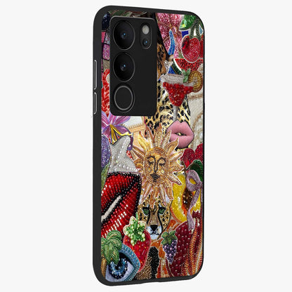 Beaded Fashion Jungle Glass Case upright view showcasing tropical jungle aesthetic with decorative bead elements.