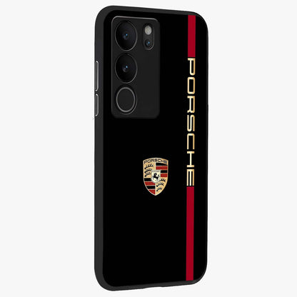 Black Minimal Porsche Glass Case upright view showcasing stylish automotive artwork with bold minimal theme.