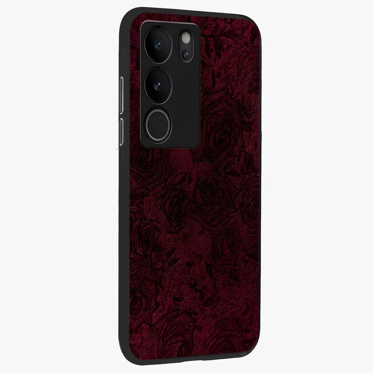 Crimson Fade Flow Glass Case upright view showcasing dynamic crimson flow artwork with stylish abstract theme.