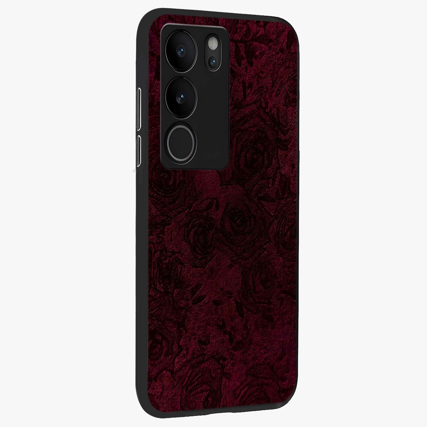 Crimson Fade Flow Glass Case upright view showcasing dynamic crimson flow artwork with stylish abstract theme.