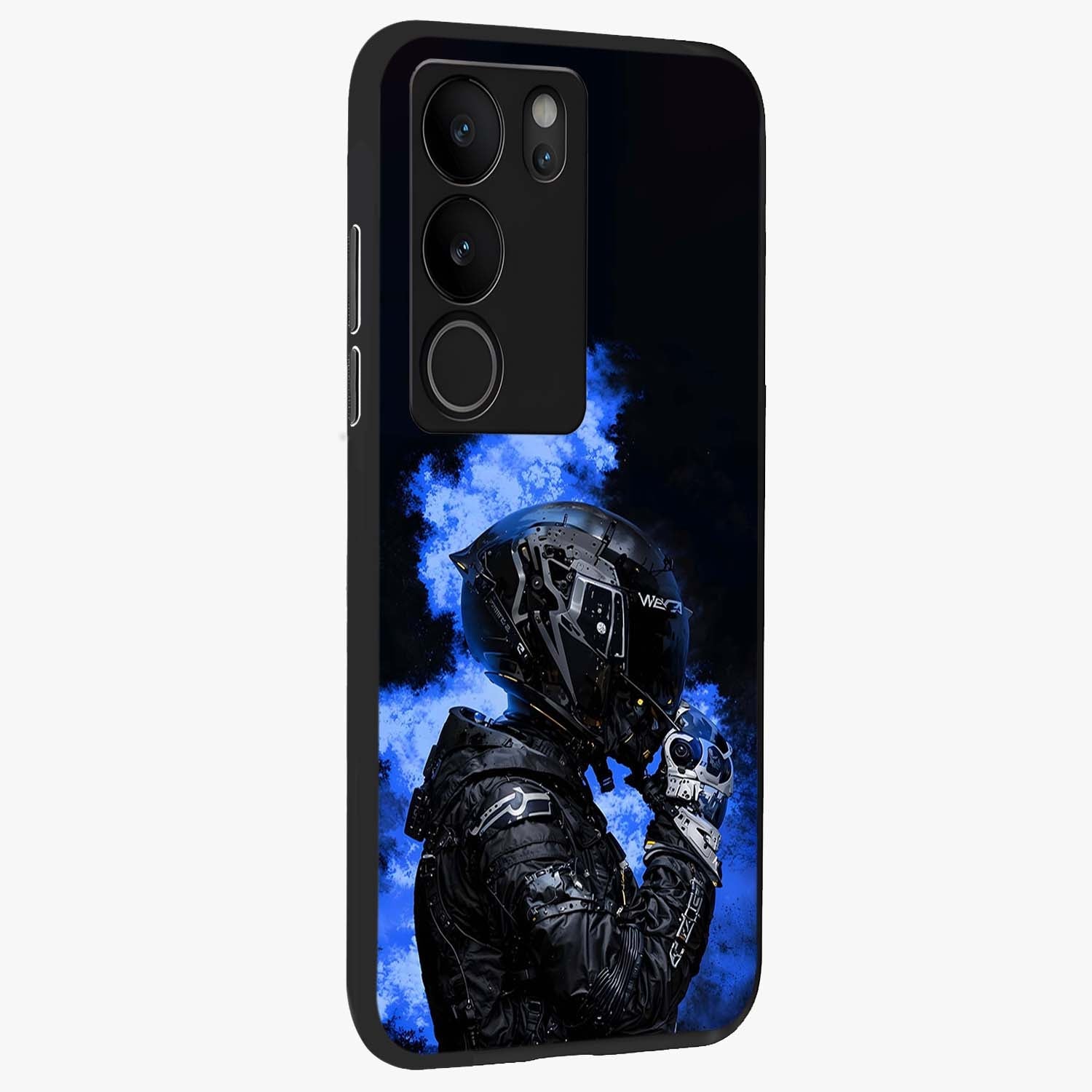 Cyber Sentinel Protocol Glass Case upright view showcasing advanced cyber sentinel artwork with futuristic tech theme.