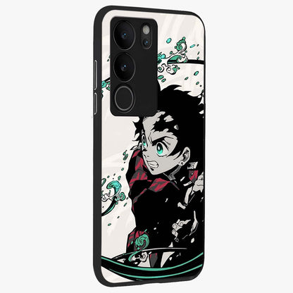 Demon Slayer Glass Case upright view showcasing powerful anime artwork with intense warrior theme.
