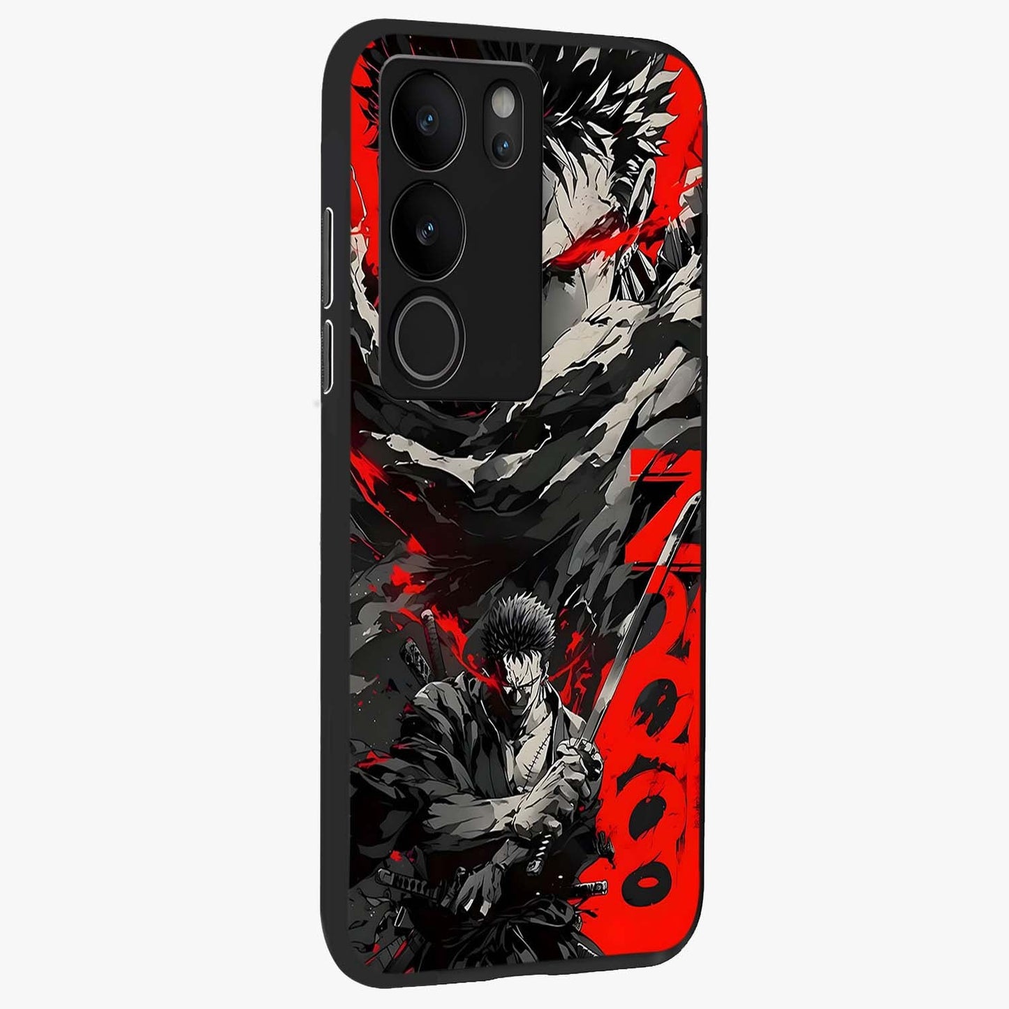 Demon Sword Resolve Glass Case upright view showcasing dramatic warrior artwork with intense battle theme.