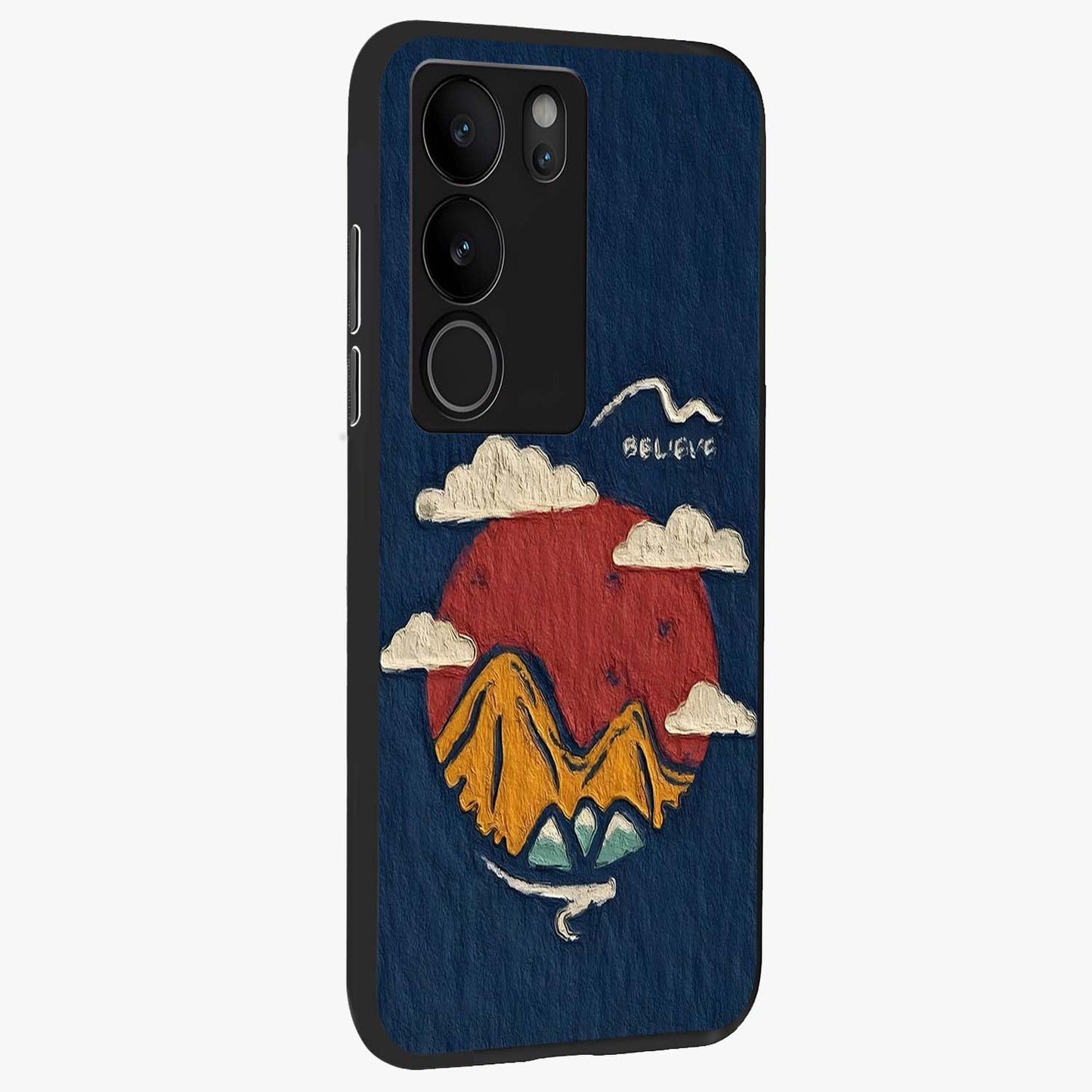 Dream Beyond Mountains Glass Case upright view showcasing beautiful mountain scenery with inspirational nature theme.