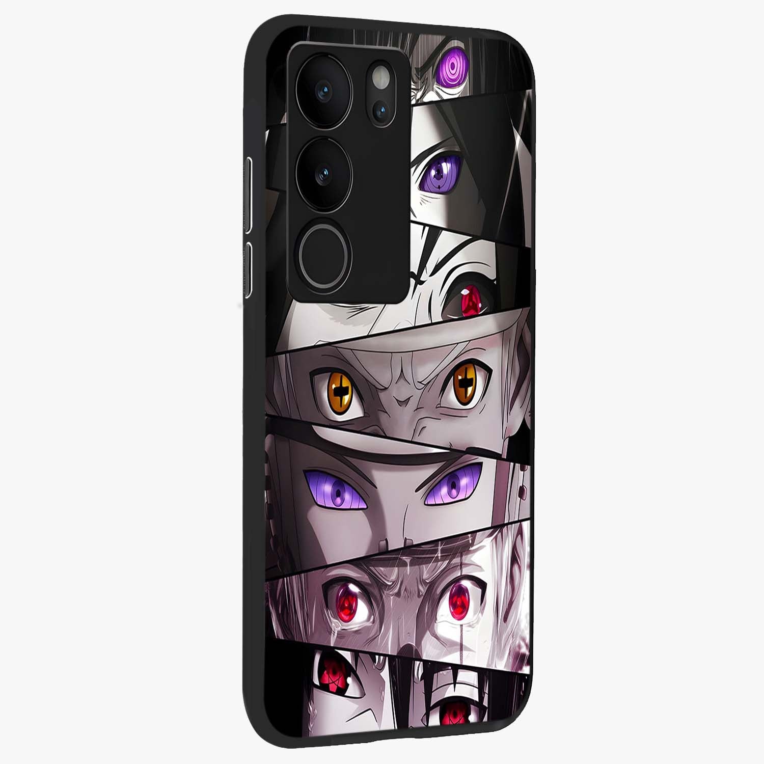 Eyes of Destiny Glass Case upright view showcasing symbolic eye artwork with dramatic artistic theme.