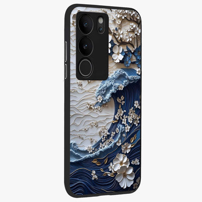 Floral Wave Origami Glass Case upright view showcasing creative floral origami artwork with artistic decorative theme.