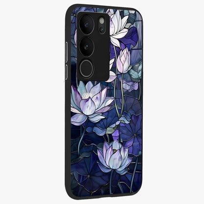 Gloss Petal Rush Glass Case upright view showcasing dynamic floral petal artwork with modern botanical theme.