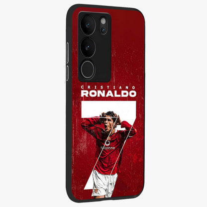 Goal Celebration Legacy Glass Case upright view showcasing dynamic football inspired artwork with victory celebration aesthetic.