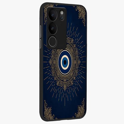 Golden Celestial Charm Glass Case upright view showcasing radiant celestial artwork with elegant golden theme.