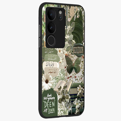 Green Islamic Books Quotes Glass Case upright view showcasing meaningful Islamic quote artwork with calm spiritual theme.