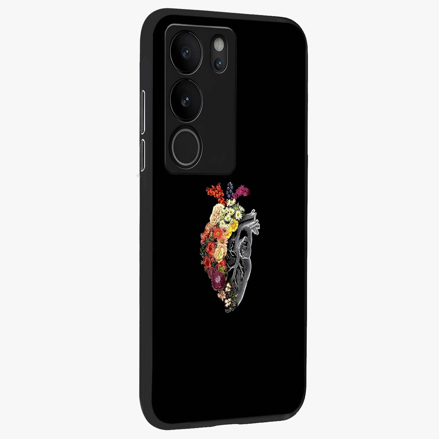 Heart With Flowers Glass Case upright view showcasing decorative heart and floral artwork with sweet romantic theme.