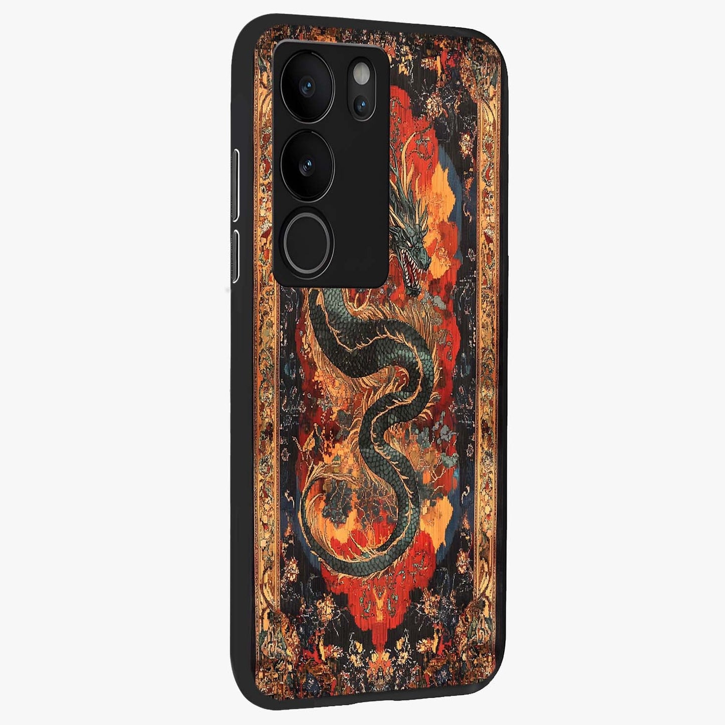 Inferno Dragon Soul Glass Case upright view showcasing intense dragon artwork with fantasy fire theme.