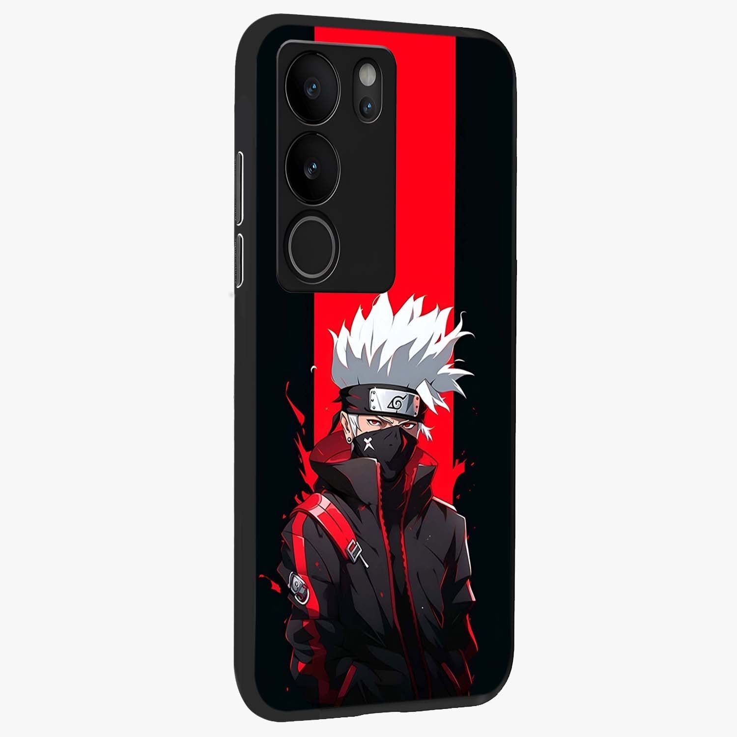Kakashi Scarlet Shadow Glass Case upright view showcasing intense anime ninja artwork with dark action theme.