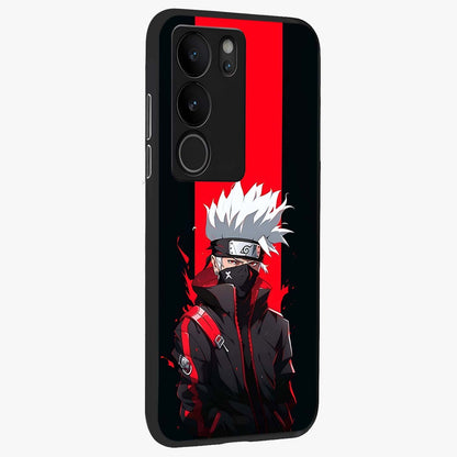 Kakashi Scarlet Shadow Glass Case upright view showcasing intense anime ninja artwork with dark action theme.