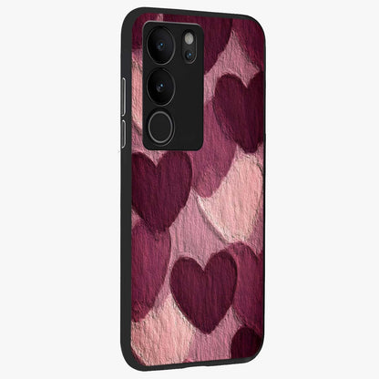 Layered Paper Hearts Glass Case upright view showcasing decorative layered heart artwork with sweet love theme.