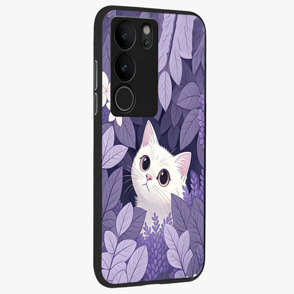 Lilac Hide Peek Cat Glass Case upright view showcasing charming cat artwork with adorable peek theme.