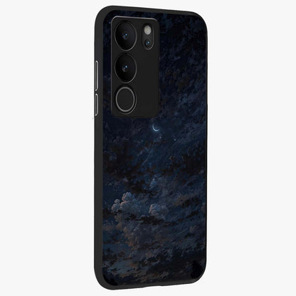 Lunar Veil Silence Glass Case upright view showcasing calm moon themed artwork with serene night atmosphere.