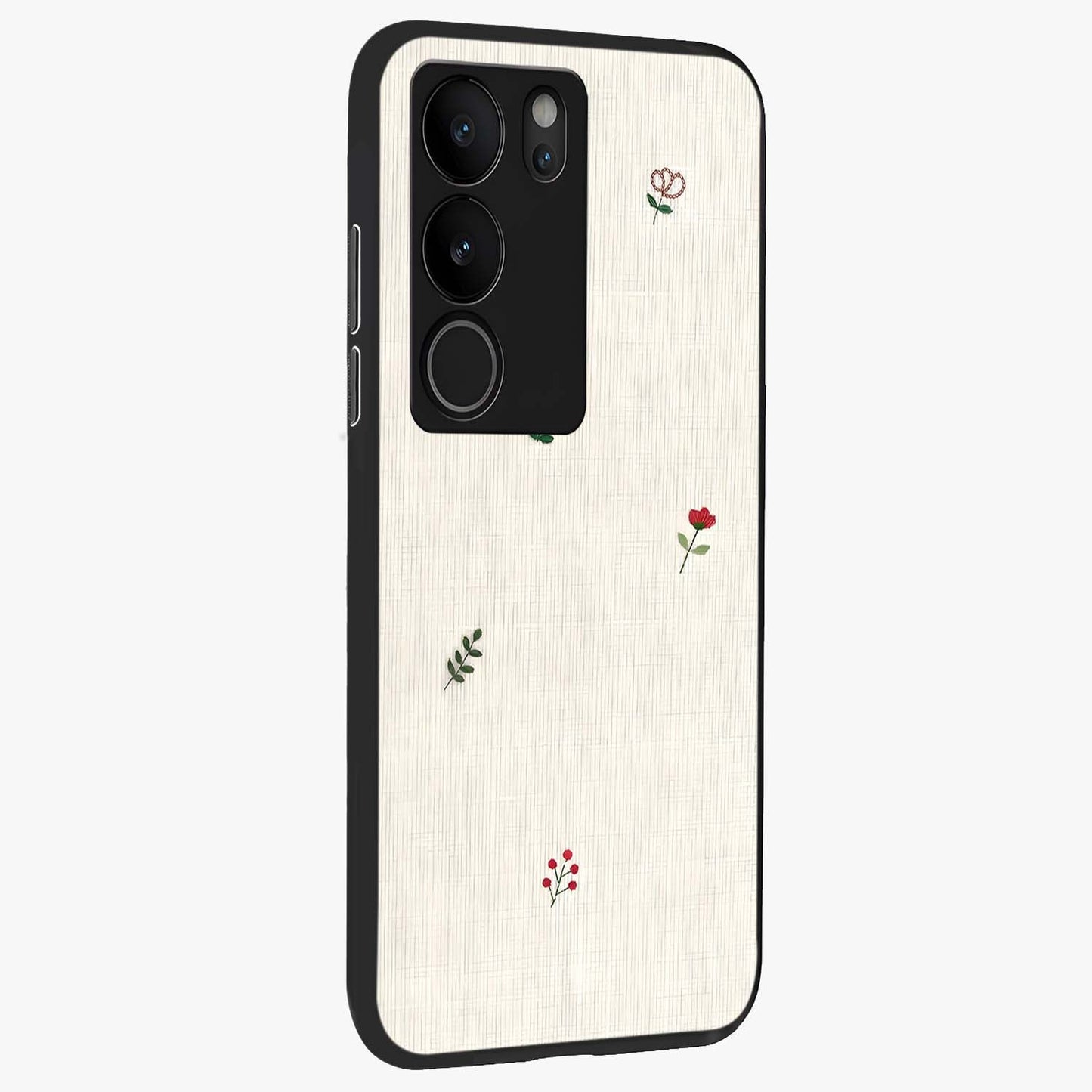 Minimalistic Blue With White Flower Pattern Glass Case upright view showcasing clean white flower artwork with calming blue theme.
