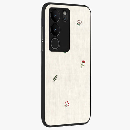 Minimalistic Blue With White Flower Pattern Glass Case upright view showcasing clean white flower artwork with calming blue theme.