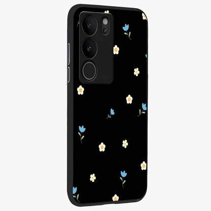 Minimal Petal Whispers Glass Case upright view showcasing elegant floral artwork with modern minimalist style.
