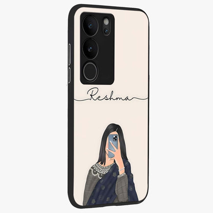 Mirror Mood Muse With Custom Name Glass Case upright view showcasing artistic mirror themed artwork with personalized aesthetic.