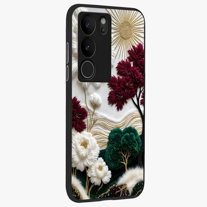 Radiant Bloom Elegance Glass Case upright view showcasing decorative flower artwork with refined botanical theme.