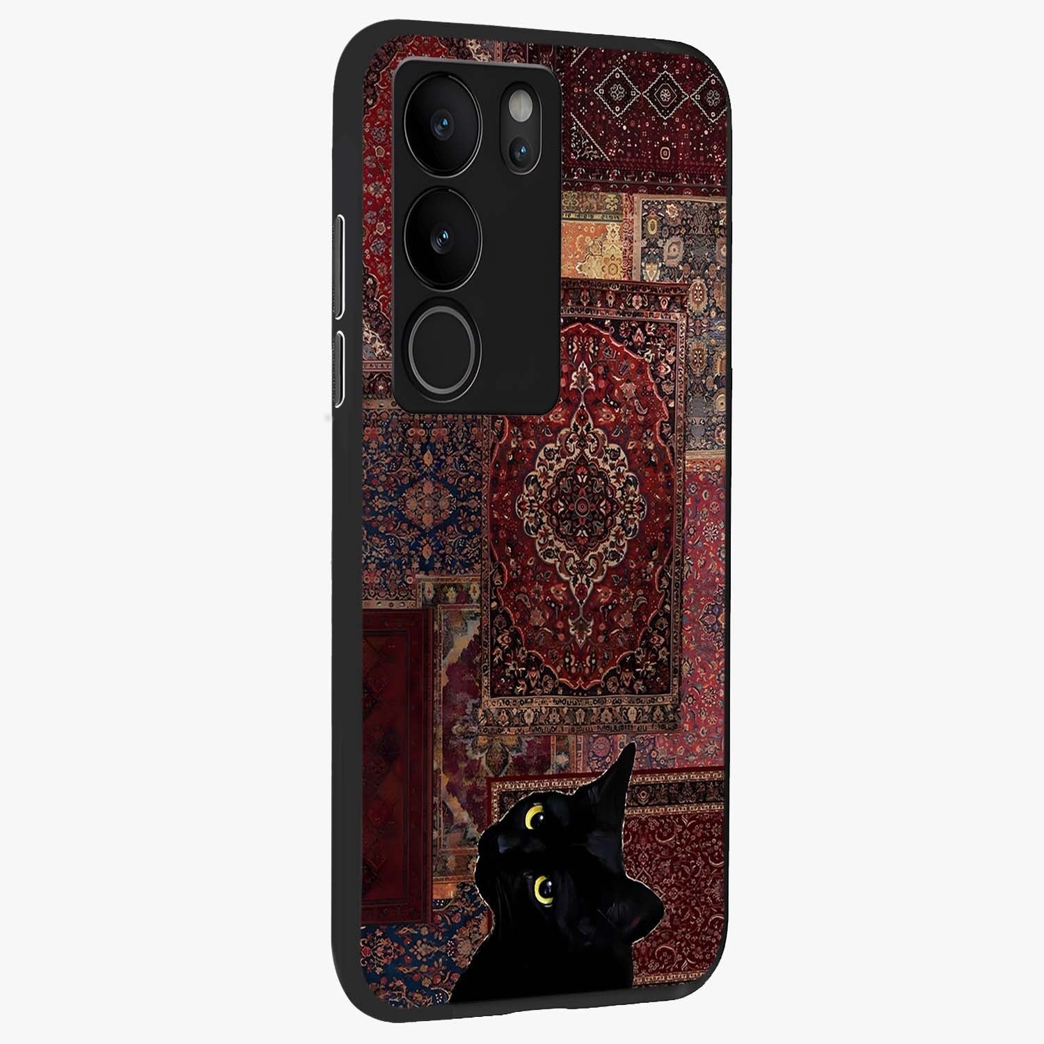 Regal Magic Cat Apple Glass Case upright view showcasing charming cat artwork with playful magical theme.