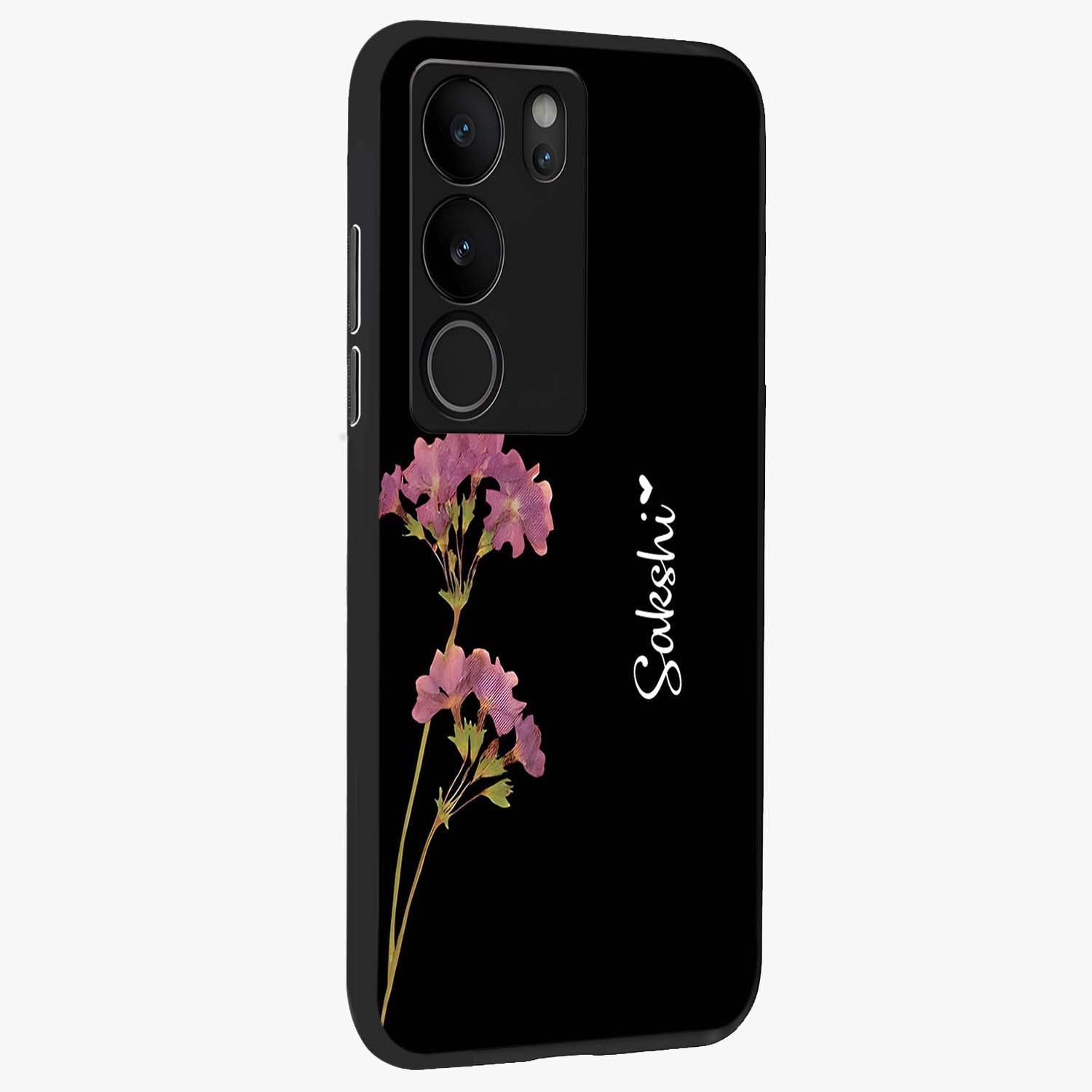 Riching Lavender Flower Custom Name Glass Case upright view showcasing elegant lavender floral artwork with personalized aesthetic.