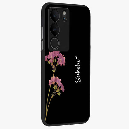 Riching Lavender Flower Custom Name Glass Case upright view showcasing elegant lavender floral artwork with personalized aesthetic.