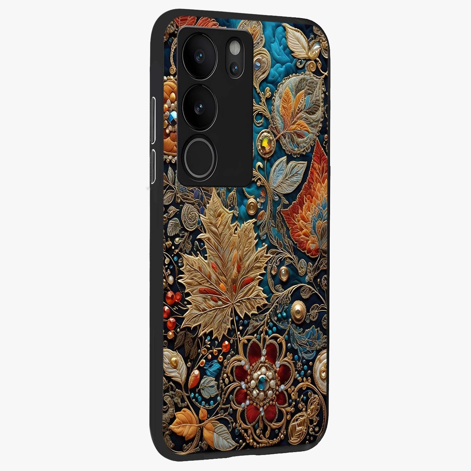 Royal Jewel Garden Glass Case upright view showcasing rich floral artwork with luxurious garden theme.