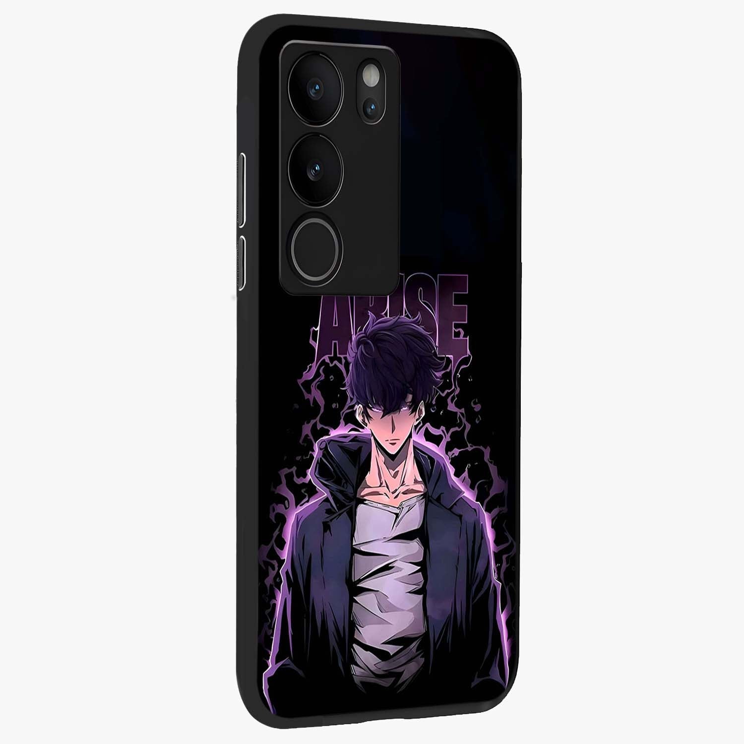 Shadow Monarch Awakening Glass Case upright view showcasing bold monarch artwork with mystical awakening theme.