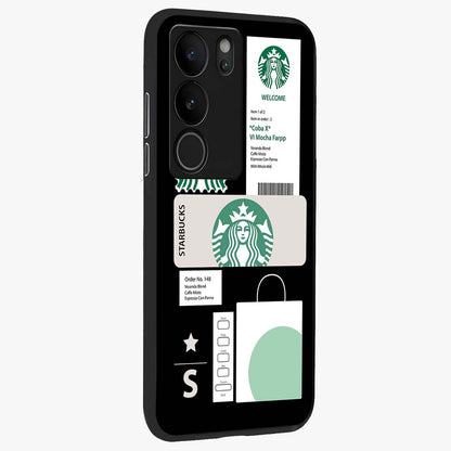 Starbucks Mocha Glass Case upright view showcasing trendy coffee inspired artwork with modern lifestyle theme.